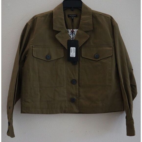 Rag & Bone WAW22P2008 Women's Sz XS Dark Khaki Cropped Jessie Shirt Jacket $525 - Picture 1 of 12